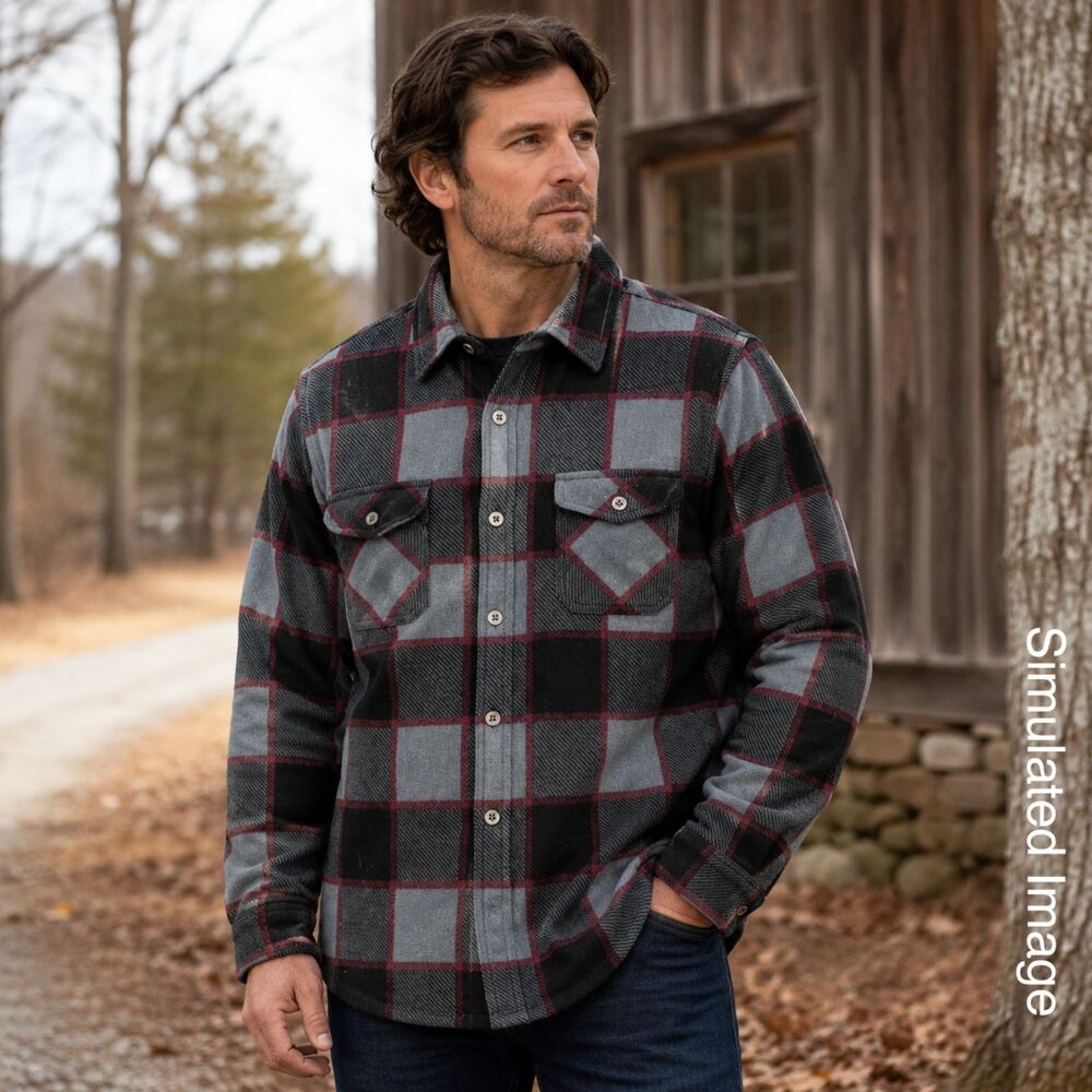 Freedom Foundry Mens M Heavy Flannel Shacket Gray Black Burgundy Plaid Shirt